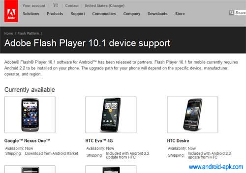 支援Flash Player 10.1 Andorid 手机