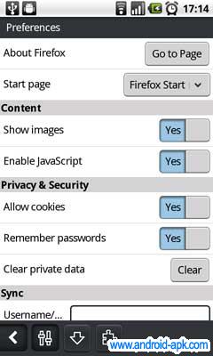 Firefox Beta mobile 设定