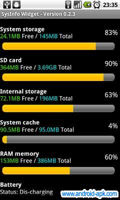 sysinfo widget 儲存空間 電池用量