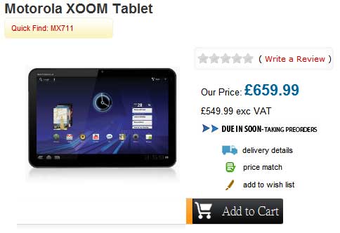 motorola xoom price 售價