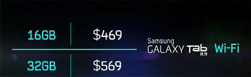 Galaxy Tab 8.9 售價