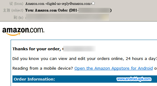 Amazon Appstore Order Email