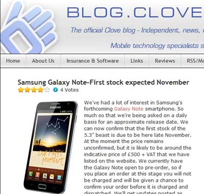 Clove UK Samsung Galaxy Note