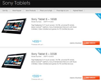 Sony Tablet S 售價