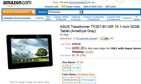 Amazon Order Asus Transformer Prime