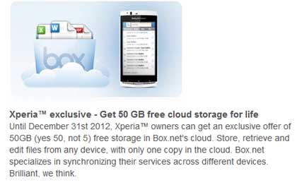 Xperia Box 50GB Free Cloud Storage