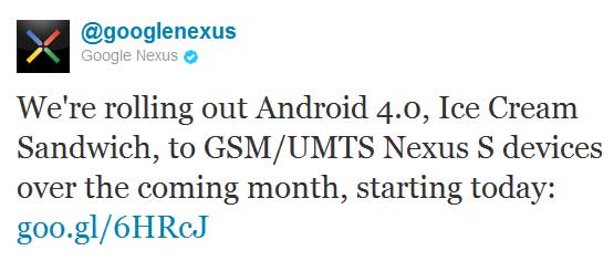 Google Nexus S Android 4.0 OTA Update