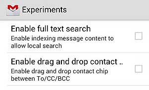 Gmail Experiment Features