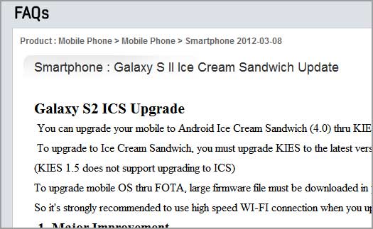 Galaxy S II Android 4.0 ICS Upgrade FAQ