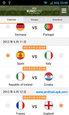UEFA EURO 2012 歐洲國家盃 比賽時間表
