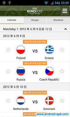 UEFA EURO 2012 歐洲國家盃 比賽時間表