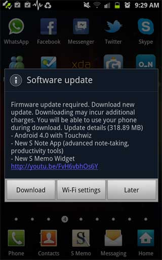 Samsung Galaxy Note ICS 更新通知