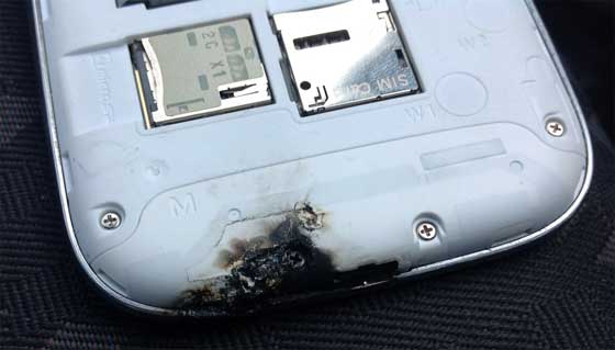 Galaxy S III 着火, 烧熔 爆炸 火花