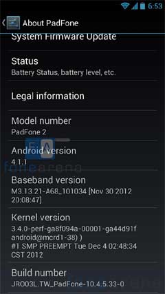 Asus PadFone 2 Android 4.1.1 Jelly Bean