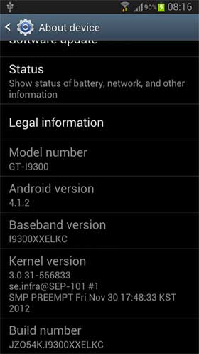 Galaxy S III Android 4.1.2
