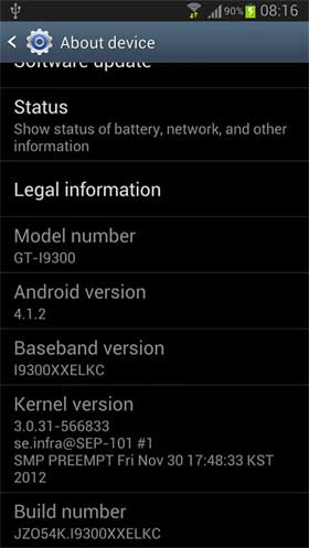Galaxy S III Android 4.1.2