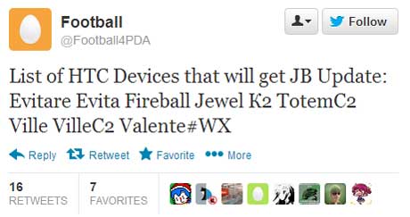 HTC JellyBean Update List