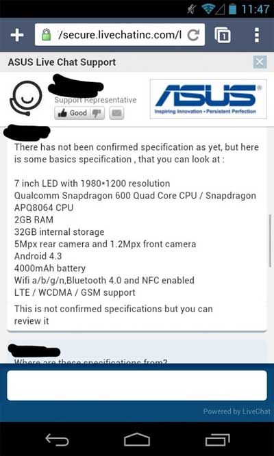 New Nexus 7 Spec