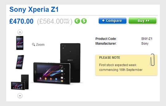Sony Xperia Z1 售价