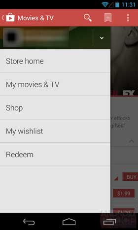 Google Play Store 4.4 Menu