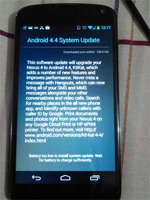 Nexus 4 Android 4.4 升級