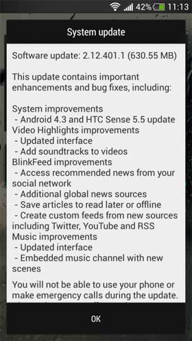 HTC One mini Android 4.3 Update