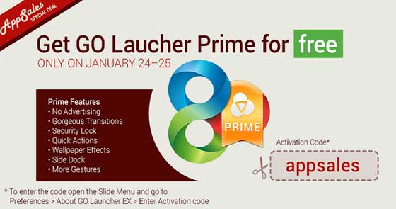 GO Launcher Prime App-Sales Free