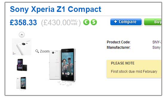 Xperia Z1 Compact 售價