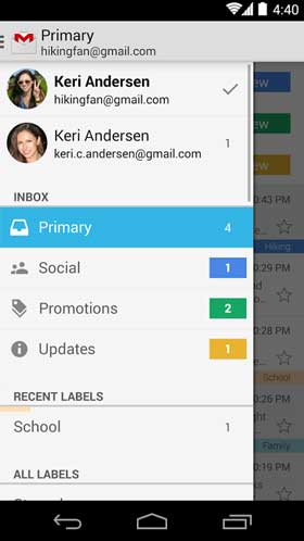 Gmail 4.8 menu