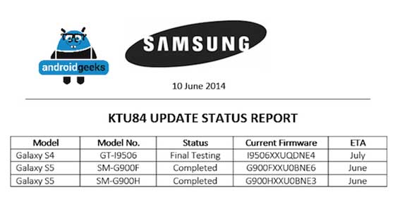 Galaxy S4, S5 Android 4.4.3 升级