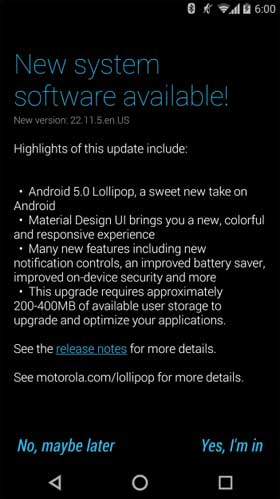 Moto x 2nd Gen Android 5.0 Upgrade
