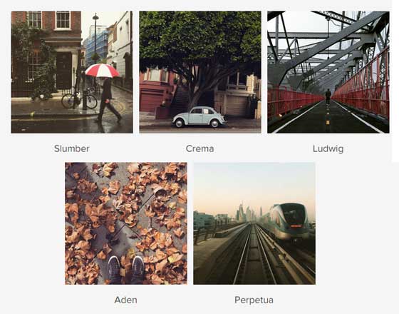 Instagram Five Filters Slumber, Crema, Ludwig, Aden, Perpetua