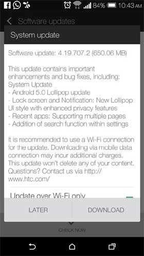 HTC One M8 Lollipop Update