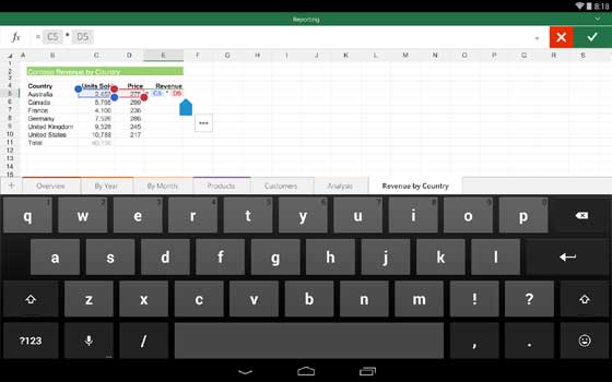 Microsoft Excel for Android Tablet