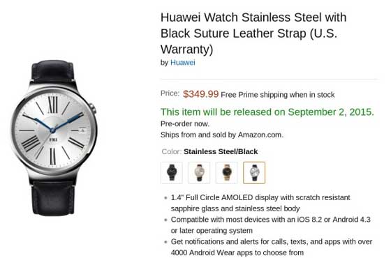 Huawei Watch US$349.99
