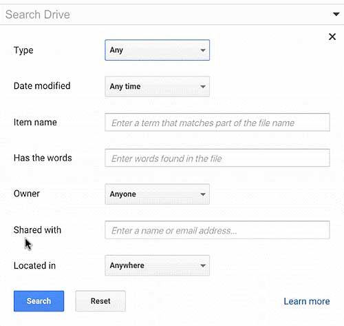 Google Drive Advance Search