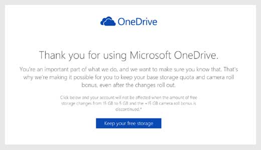 Microsoft OneDrive Keep Free Storage