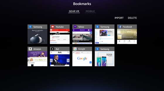 Samsung Gear VR Bookmarks