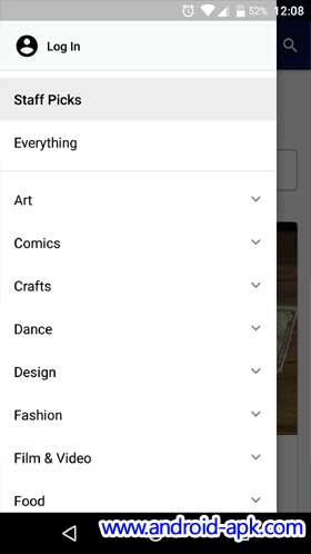 Kickstarter app menu