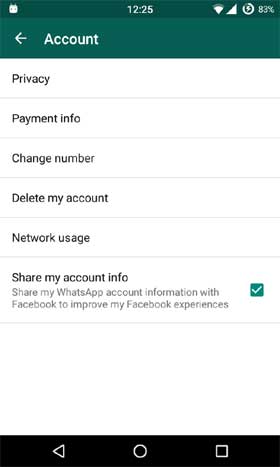 Whatsapp share info Facebook