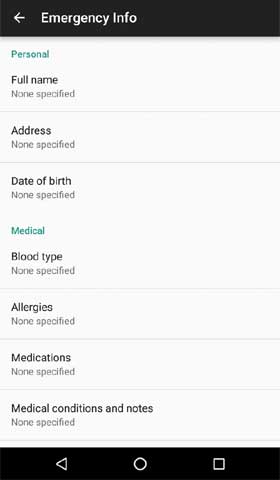 Android N Emergency Info