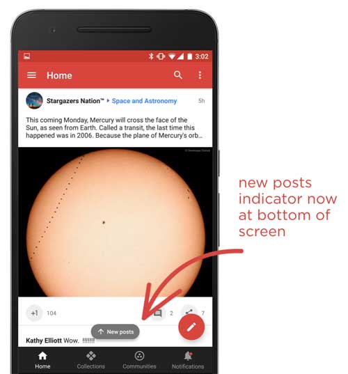 Google+ 7.8.0 New Post Indicator