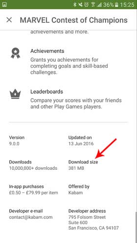 Google Play Store Download Size