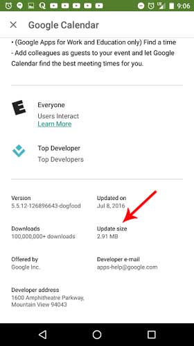 Google Play Store Update Size