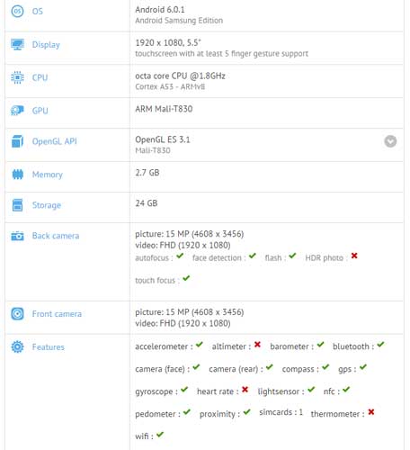 Samsung Galaxy A7 2017 Spec