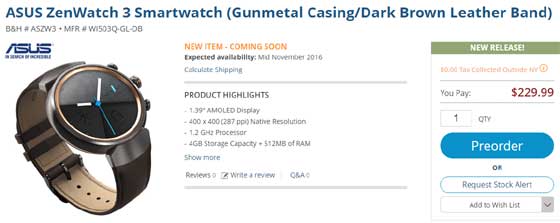 Asus ZenWatch 3 Preorder