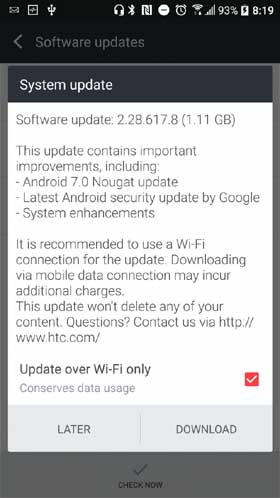 HTC 10 Android 7.0 OTA