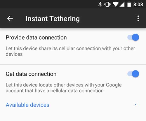 Google Play Services Instant Tethering