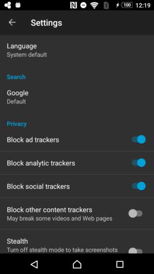 Firefox Focus Settings