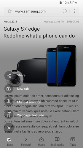 Samsung Internet Browser Quick Menu